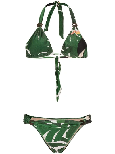 Adriana Degreas Geometric Foliage Long Triangle Bikini - Green