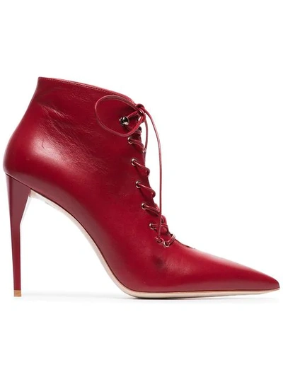 Miu Miu Lace-up Leather Ankle Boots In Red