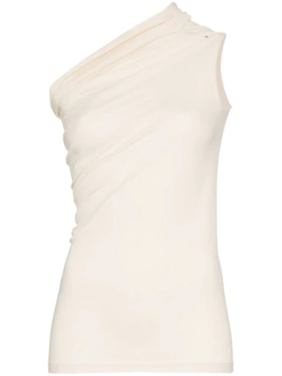 Rick Owens Cream Asymmetric Gathered Cotton Waistcoat Top In Neutrals