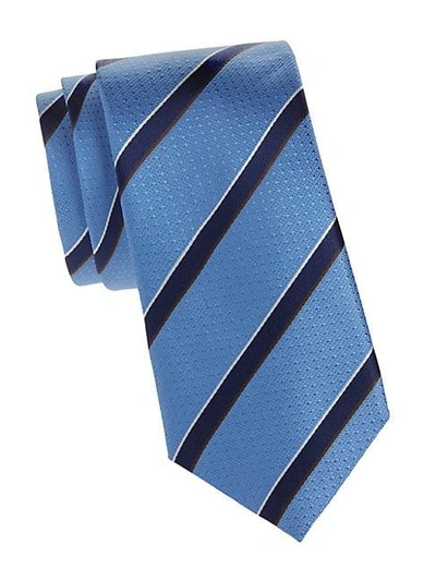 Canali Striped Silk Tie In Light Blue