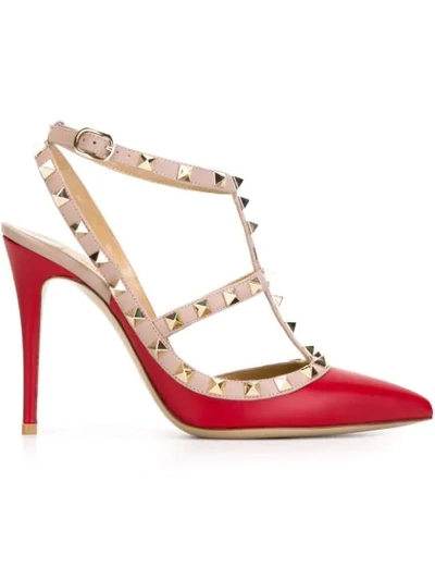 Valentino Garavani Patent Leather Rockstud Slingbacks In Red