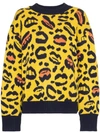 CHARM'S CHARM'S LEOPARD AND LIPS PATTERN KNIT SWEATER - YELLOW