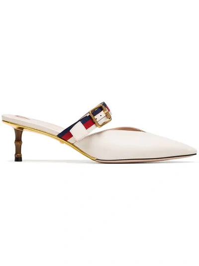 Gucci Grosgrain-trimmed Leather Mules In White