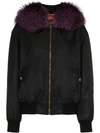 MR & MRS ITALY MR & MRS ITALY BLACK AND PURPLE FOX FUR TRIMMED BOMBER JACKET