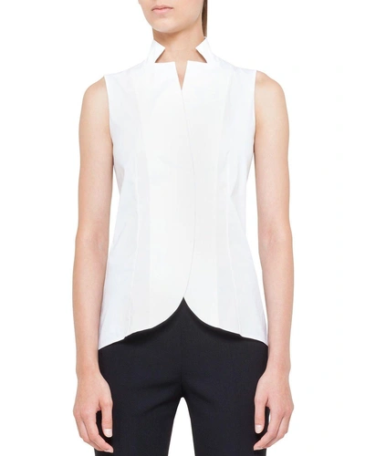 AKRIS NOTCHED STAND-COLLAR SLEEVELESS BUTTON-FRONT BLOUSE,PROD138850008