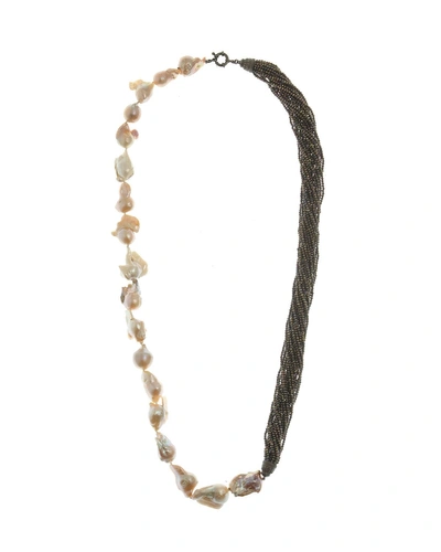 M.c.l By Matthew Campbell Laurenza Half Baroque Pearl & Spinel Necklace In White