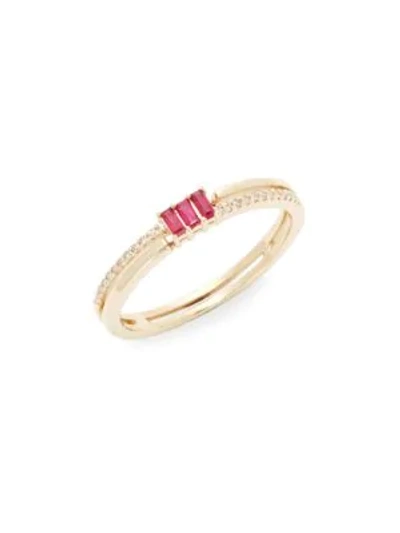 Kc Designs 14k White Gold, Baguette Ruby & Diamond Ring