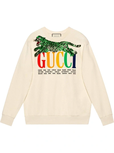 Gucci Oversized Embellished Printed Cotton-terry Sweatshirt In White
