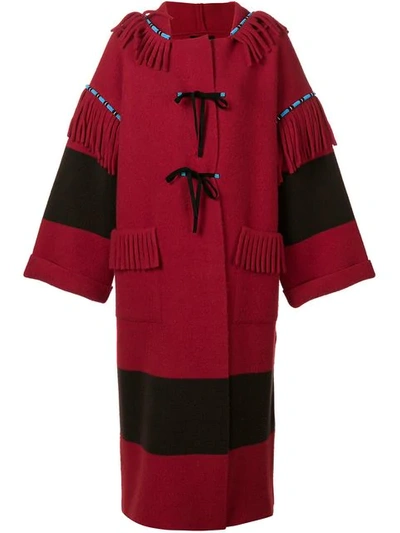 Alanui Oversized Fringe Detail Coat In Red