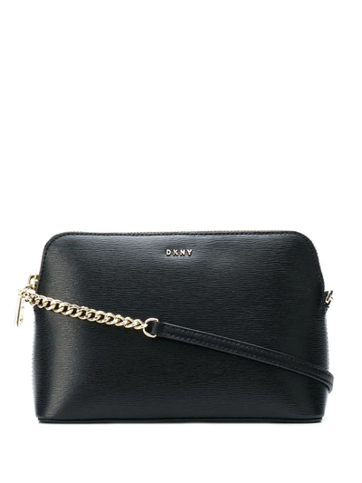 Dkny Leather Bryant Dome Crossbody In Black/gold