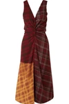 ACNE STUDIOS PATCHWORK CHECKED WOOL-TWEED AND CREPE DRESS