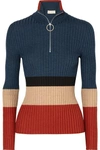 MARNI COLOR-BLOCK RIBBED WOOL AND SILK-BLEND SWEATER