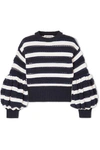 SELF-PORTRAIT STRIPED OPEN-KNIT COTTON AND WOOL-BLEND SWEATER