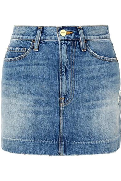 Frame Le Mini Blind Stitch Denim Skirt In Mid Denim