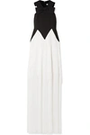 GIVENCHY FRINGED BOW-EMBELLISHED WOOL-CREPE GOWN