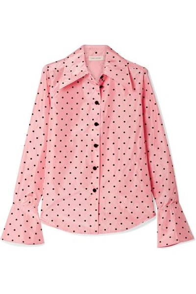 Marc Jacobs Long-sleeve Flocked-dot Button-down Silk Blouse W/ Cuff Detail In Light Pink