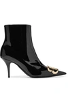 BALENCIAGA KNIFE LOGO-EMBELLISHED PATENT-LEATHER ANKLE BOOTS