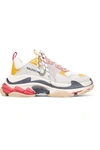 Balenciaga Colorblock Washed Triple Sneakers With Logo In White