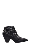 JANET & JANET STUDDED BLACK LEATHER ANKLE BOOTS,10692272