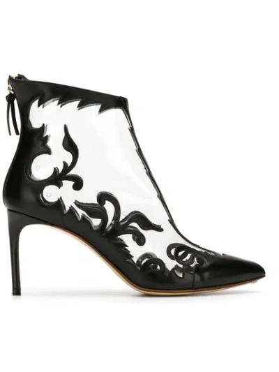 Francesco Russo Floral Embroidered Transparent Booties In Black