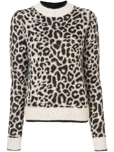 Veronica Beard Marly Leopard-print Crewneck Pullover Sweater In Neutrals