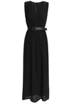 THEORY THEORY WOMAN BELTED PLEATED SILK-CREPE MIDI DRESS BLACK,3074457345619117528