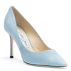 JIMMY CHOO ROMY 85 LIGHT BLUE SUEDE PUMPS,JC13132S