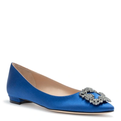 MANOLO BLAHNIK HANGISI FLAT 10 ROYAL BLUE SATIN BALLERINA,MB11207S