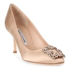 MANOLO BLAHNIK HANGISI 70 CHAMPAGNE SATIN PUMPS,MB11246S