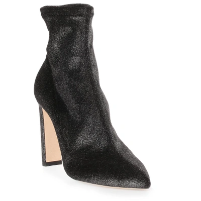 Jimmy Choo Louella 85 Anthracite Stretched Metallic Velvet Boots In Grey