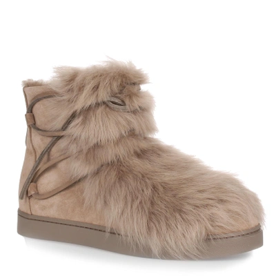 Gianvito Rossi Inuit Beige Suede And Shearling Trainer