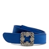 MANOLO BLAHNIK HANGISI ROYAL BLUE SATIN 30MM BELT,MB13152A