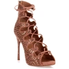 ALAÏA DARK NUDE SUEDE LACE-UP SANDAL,AA11121S