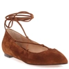 GIANVITO ROSSI BROWN SUEDE LACE UP FEMI' FLAT,GR11120S