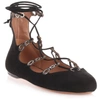 ALAÏA BLACK SUEDE LACE UP BALLERINA,AA11132S