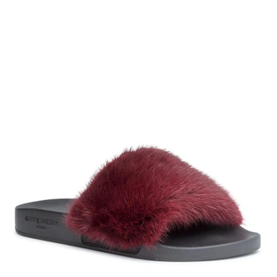 Givenchy Burgundy Mink Slide Sandals In Red