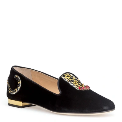 Charlotte Olympia Embellished Leopard Loafers In Black