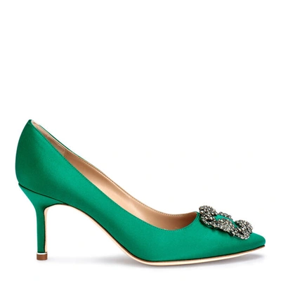 Manolo Blahnik Hangisi 90 Satin Pump In Green