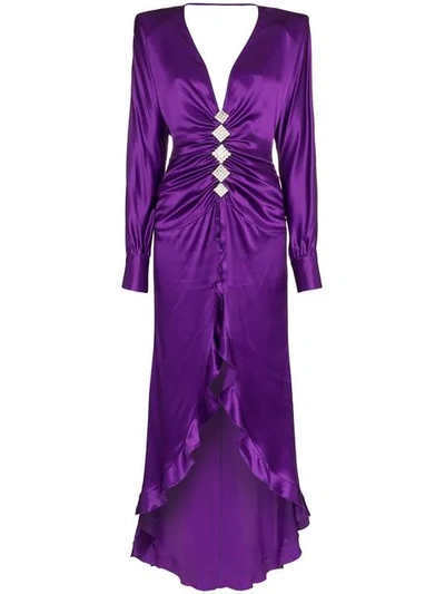 Alessandra Rich 深v领镶嵌真丝礼服 - 紫色 In Purple
