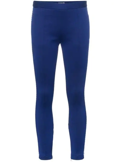 Miu Miu Embellished Track-stripe Fitted Cotton Jersey Cropped Trousers In F0016 Bluette