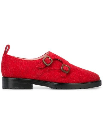 Leandra Medine Textured Buckle Brogues In Red