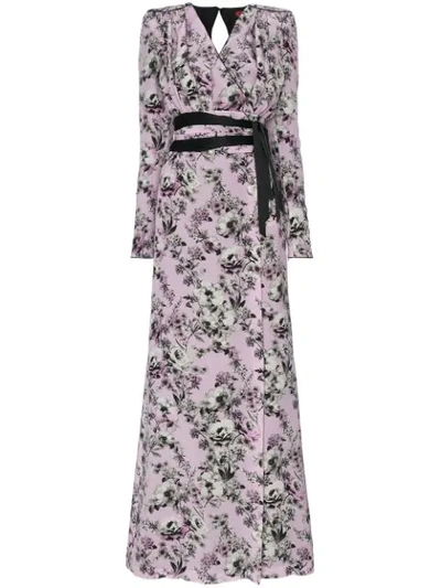 Ronald Van Der Kemp Silk Floral Wrap Dress - Grey