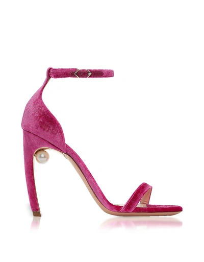 Nicholas Kirkwood Shoes Fuchsia Velvet 105mm Mira Pearl Sandals In Pink