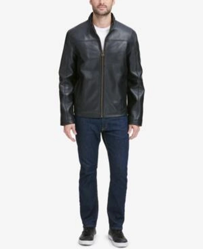 Cole Haan Leather Shirt Jacket In Black