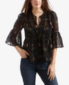 LUCKY BRAND DOTTED SWISS FLORAL-PRINT TOP