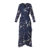 PAISIE Floral Tie Wrap Maxi Dress With Frills In Navy