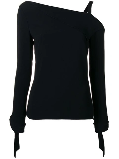 Roland Mouret One-shoulder Fold-over Single-strap Long-sleeve Top In Black