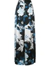 Off-white Pleated Silk Floral Wide-leg Pants In Black