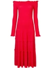 Altuzarra Vendaval Off-the-shoulder Long-sleeve Smocked Tiered Midi Dress In Red