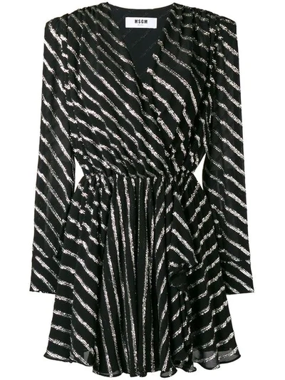 Msgm Wrap-effect Striped Fil Coupé Chiffon Mini Dress In Black